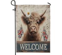 Drapeau de jardin en toile de jute double face avec motif vache Highland - Motif drapeau Union Jack - Décoration d'intérieur saisonnière - 30,5 x 45,7 cm