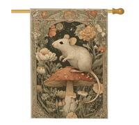 Drapeau de jardin en toile de jute double face avec souris et champignon d'automne - Bannière de décoration florale marron - 71,1 x 101,6 cm