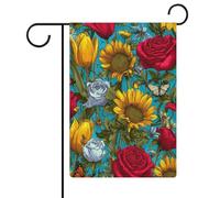 Drapeau de jardin en toile de jute double face avec tulipes, roses, tournesols, papillons, 30,5 x 45,7 cm