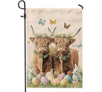 Drapeau de jardin en toile de jute double face avec œufs de Pâques et papillons de couleur pastel, 30,5 x 45,7 cm