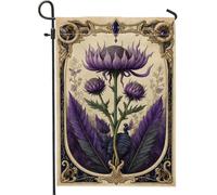 Drapeau de jardin en toile de jute double face en forme d'artichaut, fleur à plumes, violet, pour extérieur, porche, pelouse, terrasse, 30,5 x 45,7 cm