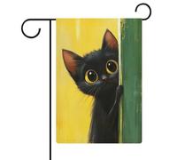 Drapeau de jardin en toile de jute double face Motif chat noir qui regarde hors du vert 30,5 x 45,7 cm