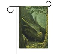 Drapeau de jardin en toile de jute double face Motif dragon de forêt 30,5 x 45,7 cm