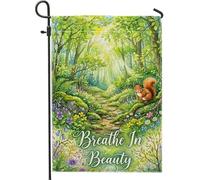 Drapeau de jardin en toile de jute double face motif écureuil, chemin de fleurs fantaisie, vert printemps, drapeau décoratif pour extérieur, pelouse, porche, terrasse, entrée, 30,5 x 45,7 cm