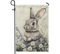 Drapeau de jardin en toile de jute double face, motif lapin gris, fleurs de lapin gris, décoration d'intérieur, drapeaux de jardin animaux mignons pour pelouse, 30,5 x 45,7 cm