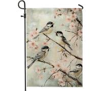 Drapeau de jardin en toile de jute double face - Motif mésanges grises - 30,5 x 45,7 cm