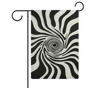 Drapeau de jardin en toile de jute double face Motif spirale circulaire abstrait Noir et blanc 30,5 x 45,7 cm
