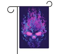 Drapeau de jardin en toile de jute double face Motif tête de mort avec flammes noires et violettes 30,5 x 45,7 cm