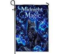 Drapeau de jardin en toile de jute double face pour chat, fleurs fantastiques mystiques, papillons, Halloween, bleu, 30,5 x 45,7 cm