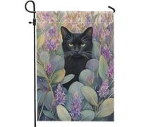 Drapeau de jardin en toile de jute double face pour chat - Motif floral élégant - 30,5 x 45,7 cm