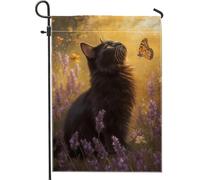 Drapeau de jardin en toile de jute double face pour chat - Motif papillon jaune - 30,5 x 45,7 cm