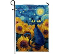 Drapeau de jardin en toile de jute double face pour chat, tournesol artistique fantaisie, lune d'été, jaune, pour extérieur, terrasse, pelouse, porche, balcon, 30,5 x 45,7 cm