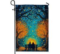 Drapeau de jardin en toile de jute double face pour couple d'automne, bannière décorative bleue pour décoration d'intérieur et célébration des vacances 30,5 x 45,7 cm