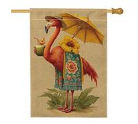Drapeau de jardin en toile de jute double face pour décoration de fête en plein air, oiseau rouge avec parapluie jaune, 71 x 101 cm