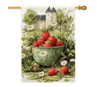 Drapeau de jardin en toile de jute double face pour décoration de maison et de jardin Motif fraises rouges 71 x 101 cm