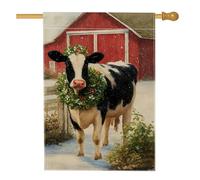 Drapeau de jardin en toile de jute double face pour décoration de pelouse de vacances, 71 x 101 cm - Motif vache d'hiver - Holstein noir et blanc - Avec couronne