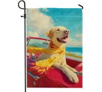 Drapeau de jardin en toile de jute double face pour décoration de pelouse, motif chien labrador jaune, bannière de décoration d'extérieur d'été avec balade en voiture, 30,5 x 45,7 cm