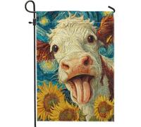 Drapeau de jardin en toile de jute double face pour décoration de pelouse, motif vache d'été, tournesol coloré, animal de la ferme, bannière de décoration extérieure, 30,5 x 45,7 cm