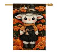Drapeau de jardin en toile de jute double face pour l'automne et Halloween, agneau sorcière, décoration de pelouse en plein air, 71,1 x 101,6 cm