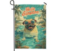 Drapeau de jardin en toile de jute double face pour les amoureux des animaux 30,5 x 45,7 cm Bleu tropical avec lunettes de soleil