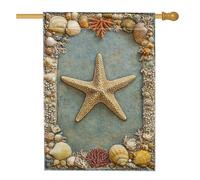 Drapeau de jardin en toile de jute double face pour plage, océan, étoile de mer, coquillages, corail, décoration de pelouse, 71,1 x 101,6 cm
