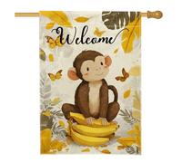 Drapeau de jardin en toile de jute double face pour printemps, été, singe, papillon, bannière, décoration de pelouse, 71 x 101,6 cm