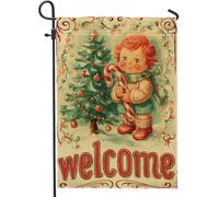 Drapeau de jardin en toile de jute double face pour sapin de Noël, décoration vintage en forme de canne à sucre d'orge, petit drapeau de jardin, cour, extérieur, terrasse, pelouse, porche, balcon