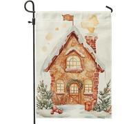 Drapeau de jardin en toile de jute double face pour vacances d'hiver, maison en pain d'épices marron, 30,5 x 45,7 cm