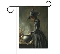 Drapeau de jardin en toile de jute double face sorcière en lambeaux Noir 30,5 x 45,7 cm