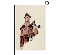 Drapeau de jardin en toile de jute du Maine - Œuvre d'art moderne - Paysage urbain - Pour l'extérieur - Résistant aux intempéries - Décoration extérieure - Vintage State Pride - Drapeau patriotique