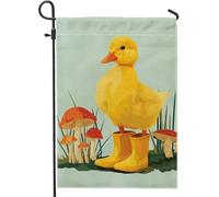 Drapeau de jardin en toile de jute jaune printemps été, jolies bottes et champignons, décoration extérieure, bannière double face en toile de jute pour décoration de fête de pelouse, 30,5 x 45,7 cm