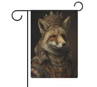 Drapeau de jardin en toile de jute motif renard dans la couronne de la Renaissance - Drapeau de jardin fantaisie - Double face - 30,5 x 45,7 cm