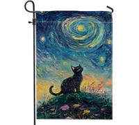 Drapeau de jardin en toile de jute pour chat, impressionnisme, artistique, étoiles, bleu ciel, bleu nuit, drapeaux décoratifs pour extérieur, pelouse, porche, terrasse, entrée, 30,5 x 45,7 cm