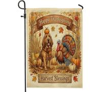 Drapeau de jardin en toile de jute pour chien de Thanksgiving Bloodhound - 30,5 x 45,7 cm - Double face pour l'extérieur, la récolte de la Turquie, les petites maisons, les drapeaux d'automne, le