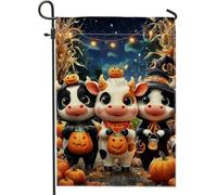Drapeau de jardin en toile de jute pour Halloween, vaches noires et blanches avec citrouilles, bannière de décoration d'intérieur, drapeau de cour double face, décoration extérieure d'automne 30,5 x