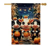 Drapeau de jardin en toile de jute pour Halloween, vaches noires et blanches avec citrouilles, bannière de décoration d'intérieur, drapeau de cour double face, décoration extérieure d'automne 71,1 x