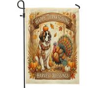 Drapeau de jardin en toile de jute pour jardin et jardin de Thanksgiving St. Bernard - 30,5 x 45,7 cm - Double face pour l'extérieur, la récolte de la Turquie, les petites maisons, les drapeaux