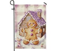 Drapeau de jardin en toile de jute pour maison en pain d'épices, décoration hivernale de vacances, drapeau en toile de jute, drapeau double face amusant pour cuisine, cour, décoration saisonnière de