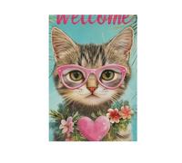 Drapeau de jardin en verre pour chat - Bannière d'Halloween pour décoration de terrasse - 28 x 40 cm - Double face
