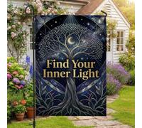 Drapeau de jardin en verre teinté avec citation inspirante Arbres de vie | Style vitrail, drapeau de cour, horizon nocturne céleste, citation inspirante, décoration spirituelle