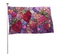 Drapeau de jardin en verre teinté avec motif de fraises rose clair et rouge 0,9 x 1,5 m