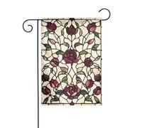 Drapeau de jardin en verre teinté avec motifs floraux antiques roses, tulipes - 30 x 45 cm - Double face - Pour ferme, vacances, décorations extérieures