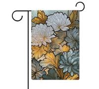 Drapeau de jardin en verre teinté blanc avec fleurs de chrysanthème et vacances saisonnières en toile de jute double face pour maison, cour, extérieur, drapeaux 32 x 47 cm