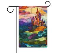 Drapeau de jardin en verre teinté château médiéval en toile de jute double face 30,5 x 45,7 cm