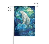 Drapeau de jardin en verre teinté ours polaire sur icebergs brillants 30 x 45 cm vertical double face ferme vacances décorations extérieures drapeau de cour