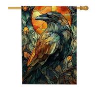 Drapeau de jardin en verre teinté pour l'automne et l'automne, bannière de décoration d'intérieur corbeau, bannière double face en toile de jute, décoration de pelouse extérieure, 71,1 x 101,6 cm