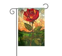 Drapeau de jardin en verre teinté rose rouge 30 x 45 cm vertical double face ferme vacances décorations extérieures drapeau cour drapeau