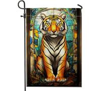 Drapeau de jardin en verre teinté tigre orange et noir, décoration d'intérieur double face en toile de jute pour décoration de pelouse, 30,5 x 45,7 cm
