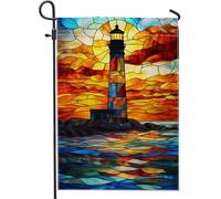 Drapeau de jardin en vitrail en forme de phare - Bannière décorative côtière - Drapeau double face en tissu pour décoration de pelouse extérieure, maison ou plage - 30,5 x 45,7 cm