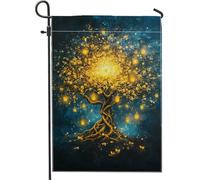 Drapeau de jardin enchanté d'automne, arbre doré avec lanternes pour décoration d'intérieur, bannière extérieure, drapeau de cour en tissu double face, décoration saisonnière pour fêtes d'automne